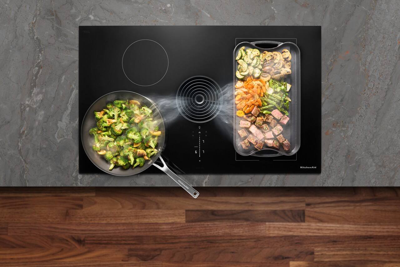 Alt View 1. KitchenAid - 36" Electric Induction Cooktop with 4 Cooking Zones and Bridge XL Even-Heat Zone - Black.