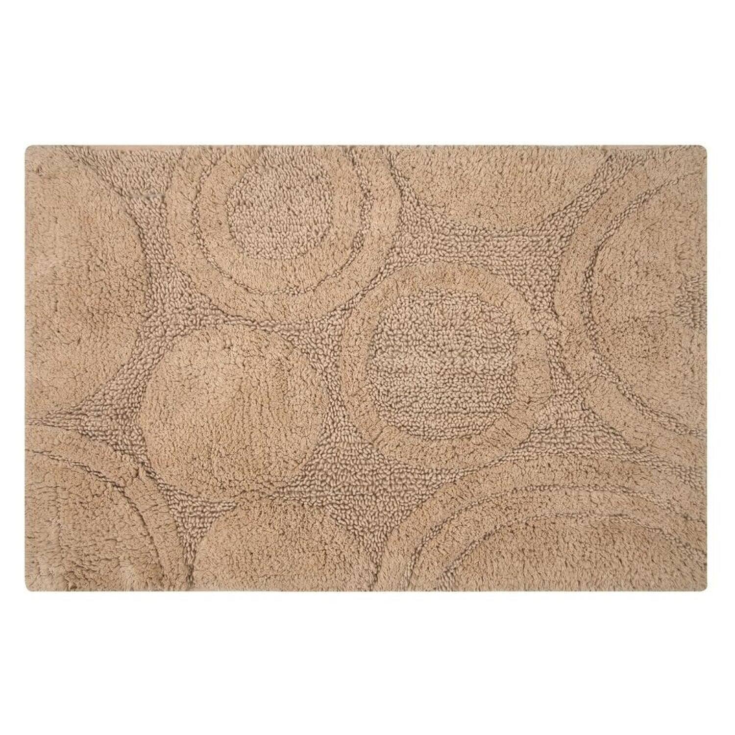 Left. Knightsbridge - Knightsbridge Orbit Non-Skid Cotton Bath Rug - Natural Color - Brown.