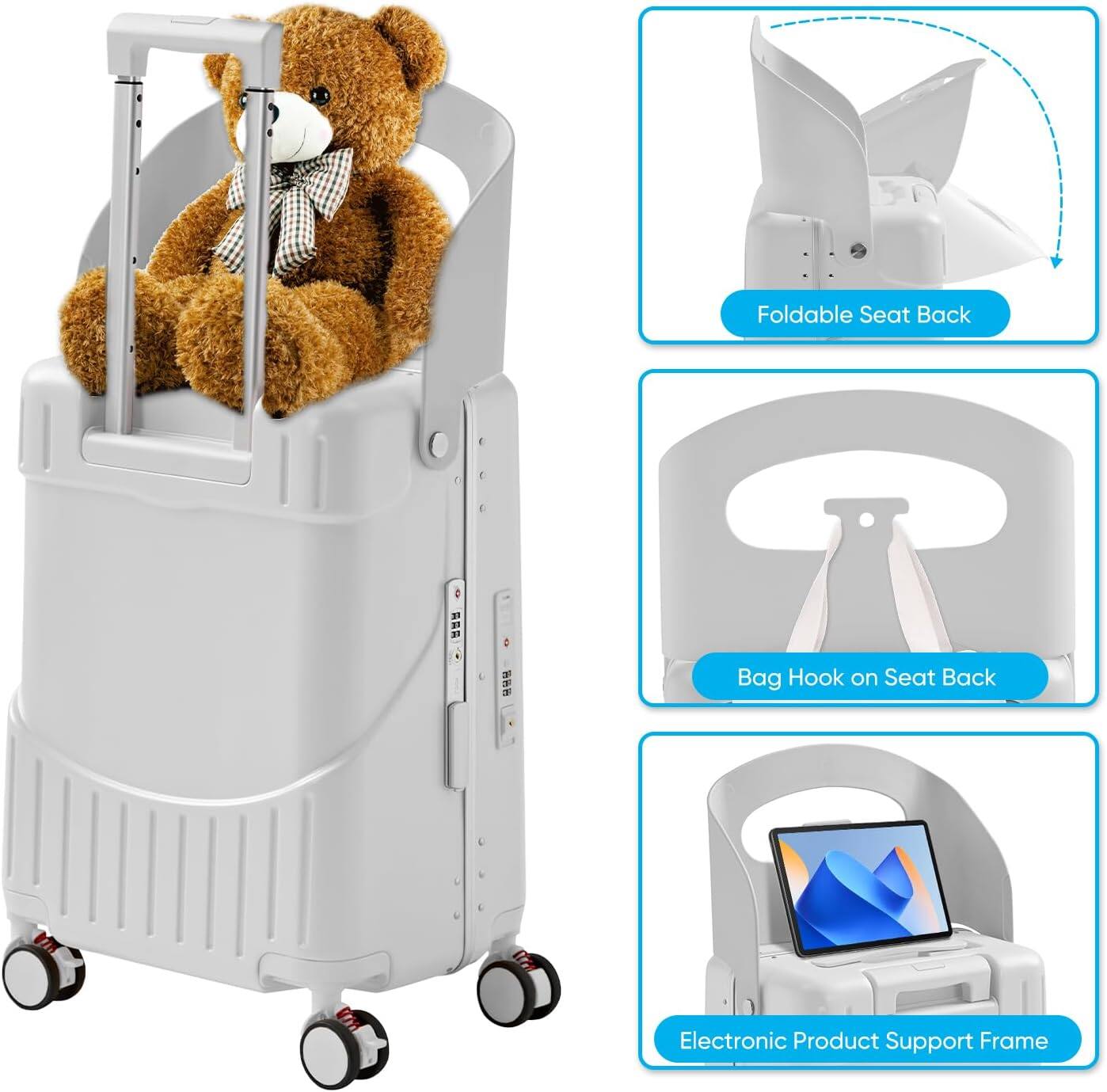 - Foldable Seat Back
- Bag Hook on Seat Back
- Electronic Product Support Frame