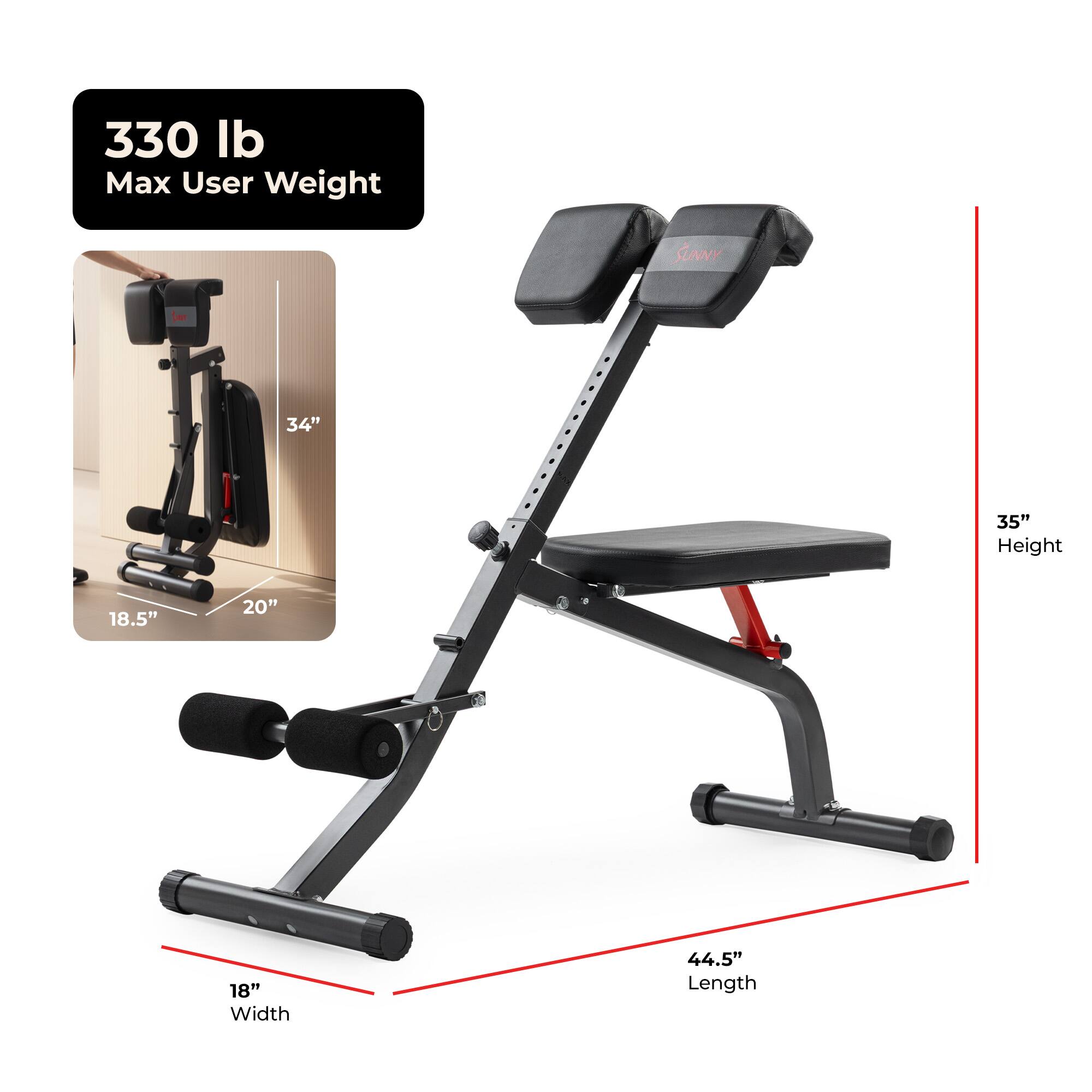 330 lb Max User Weight  
SUNNY  
34" Height  
35"  
18.5" Width  
20"  
18"  
44.5" Length