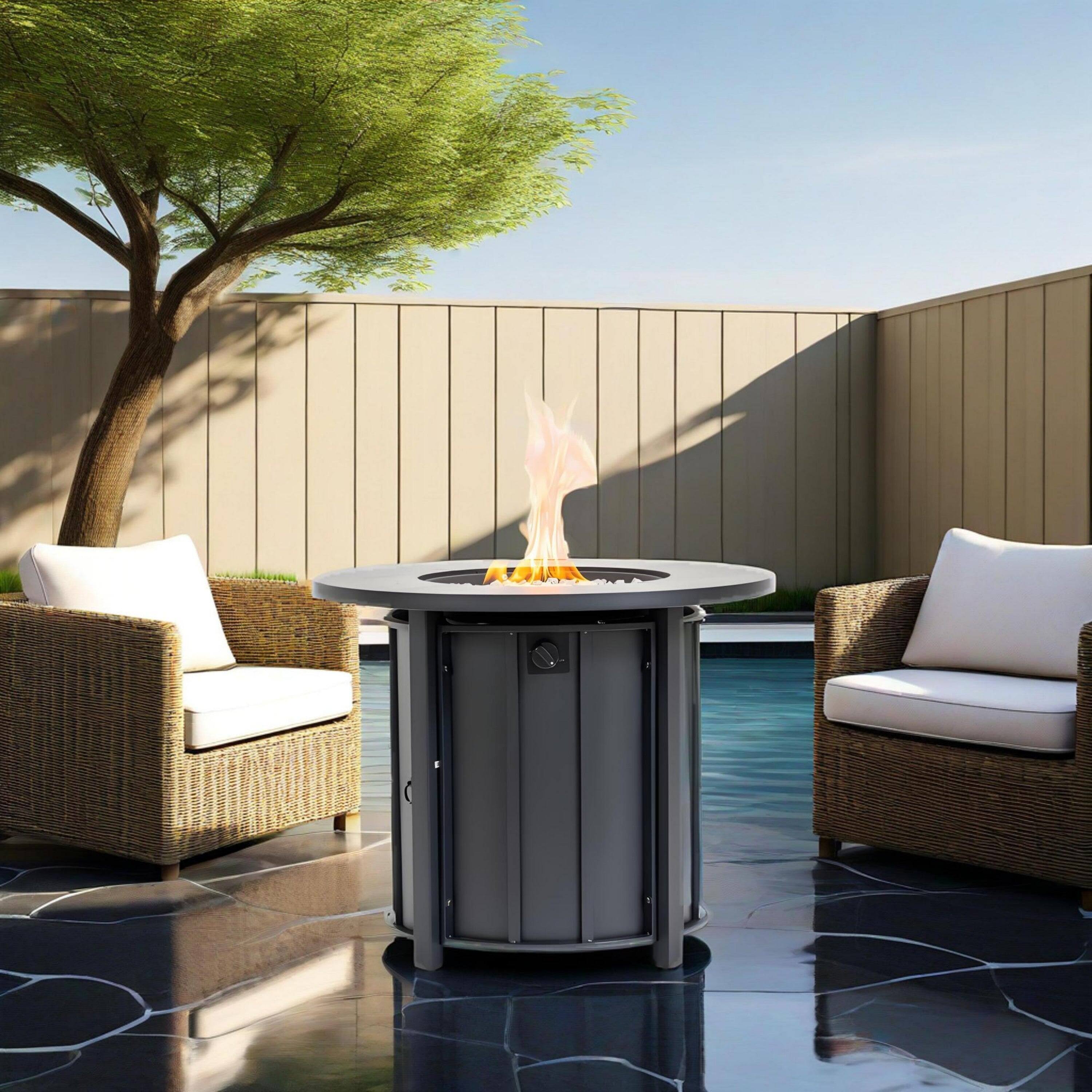 Alt View 1. Boyel Living - 30 Inch Round Outdoor Propane Fire Pit Table with Wood Grain Ceramic Top - Black Brown.