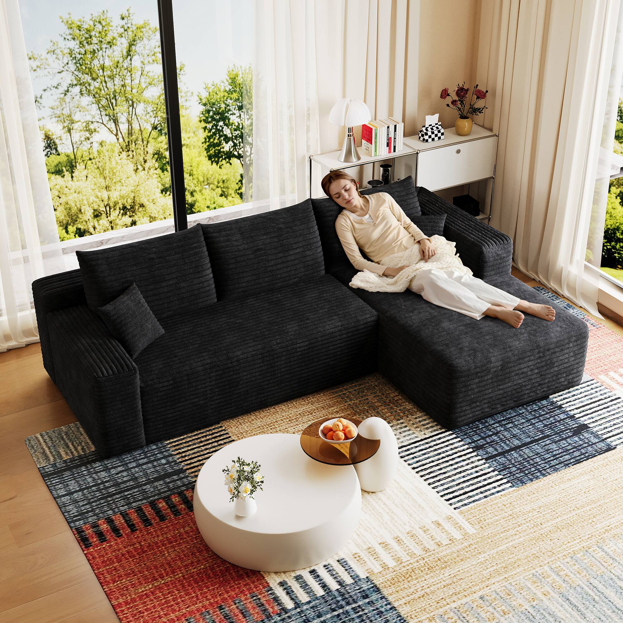 Alt View 5. Meqiodas - 95" Cloud Sectional Sofa, Comfort L Shaped Couch for Living Room,Deep Seat Corner Couch,No Assembly Required - Black.