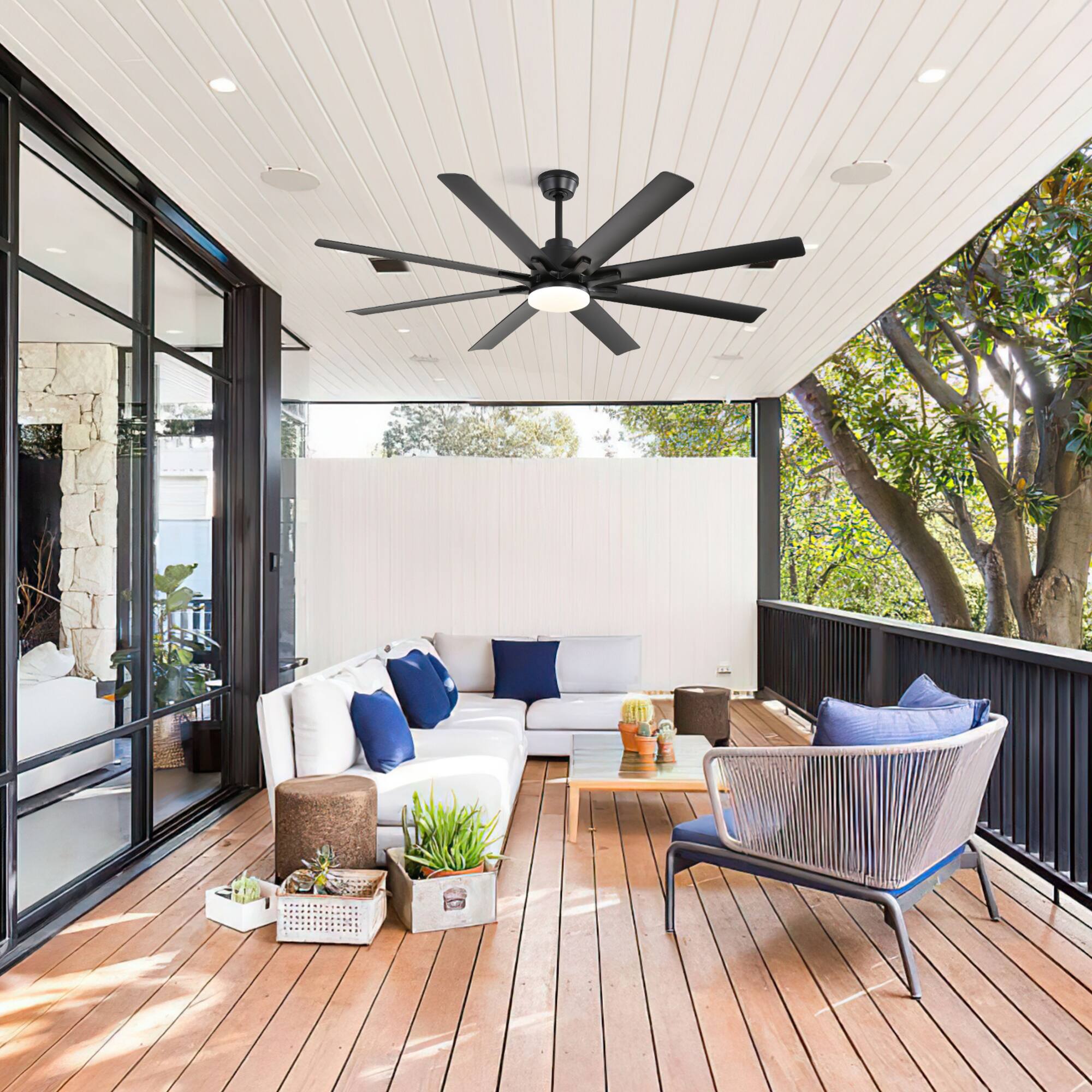 Alt View 4. ELEMENT ACE - Modern Large Ceiling Fan with Dimmable LED Light Smart Remote Control Reversible DC Motor Matte Black - Matte Black.