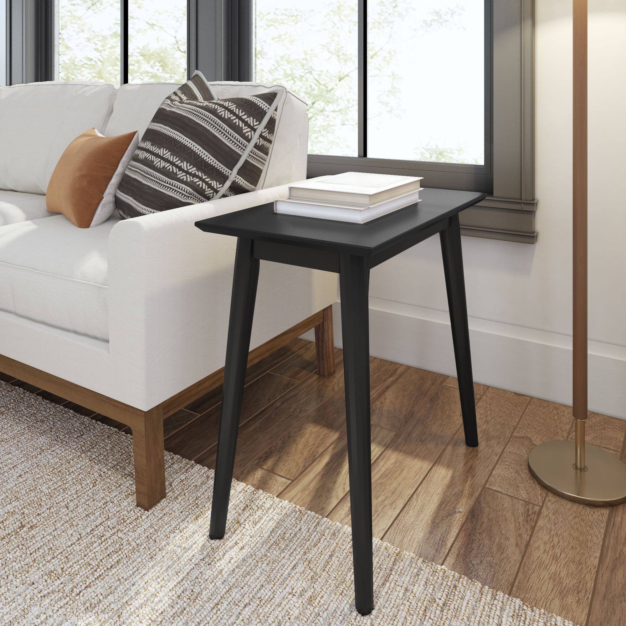 Plank+Beam - Mid-Century Modern Rectangular Side Table (24in x 15in / 630mm x 375mm) - Black