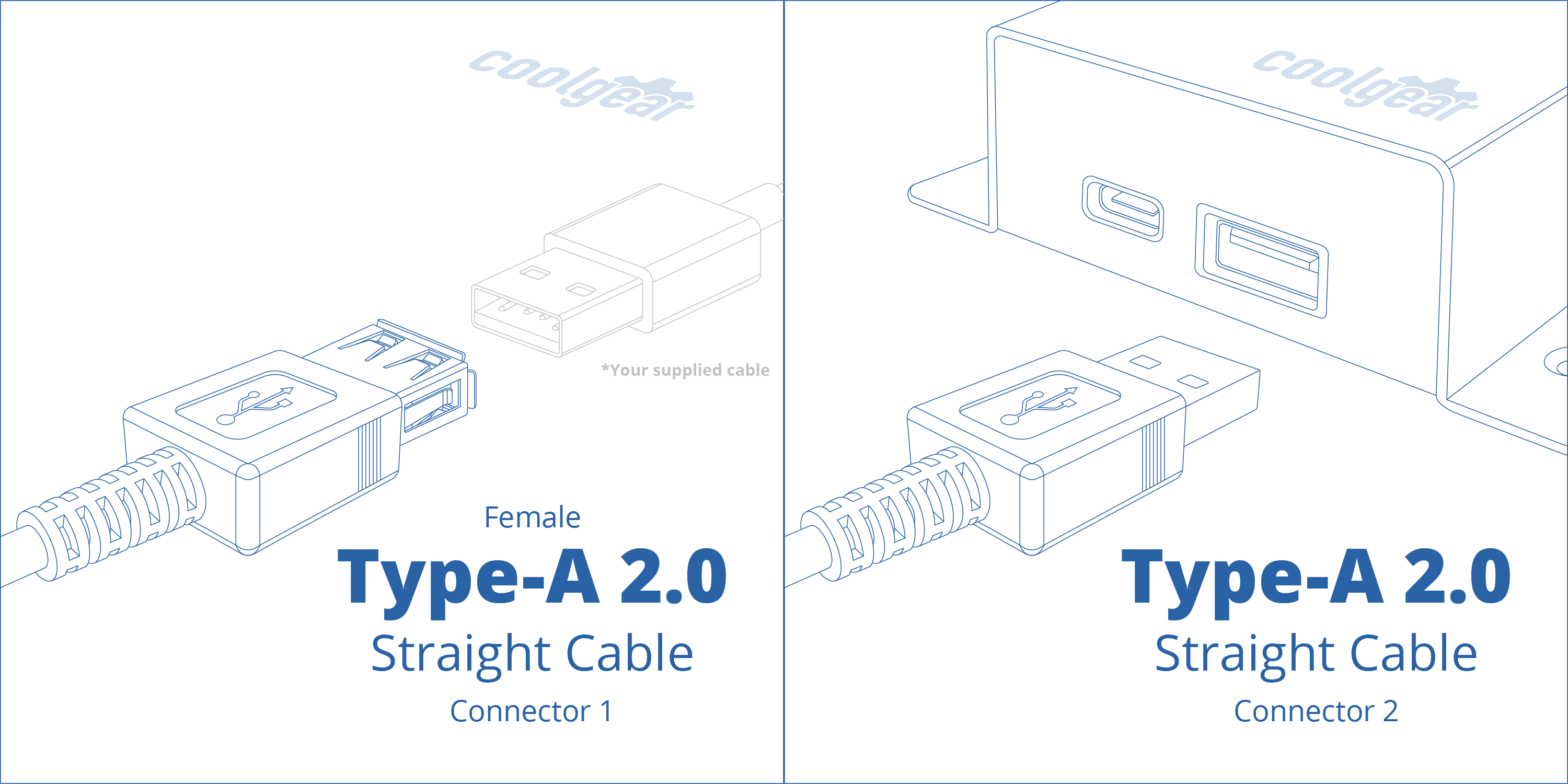 coolgear coolgear  
*Your supplied cable JOIDDD Type-A Female 2.0 Straight Cable Connector 1  
Type-A 2.0 Straight Cable Connector 2