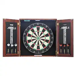 VEVOR - Dartboard and Cabinet Set, Ready-to-Play Bundle Official Size Dartboard Cabinet, Steel Tip Dart Hideaway Cabinet - Brown