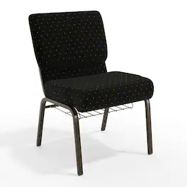 Emma + Oliver - 21"W Church/Reception Guest Chair with Communion Cup Book Rack - Black Dot Patterned Fabric/Gold Vein Frame