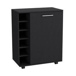 TuHome - Wick Bar Cart with Integrated Wine Storage, Spacious Cabinet, Smooth Rollers, Living Room or Bar Room - Black