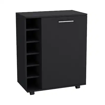 Front. TuHome - Wick Bar Cart with Integrated Wine Storage, Spacious Cabinet, Smooth Rollers, Living Room or Bar Room. - Black.
