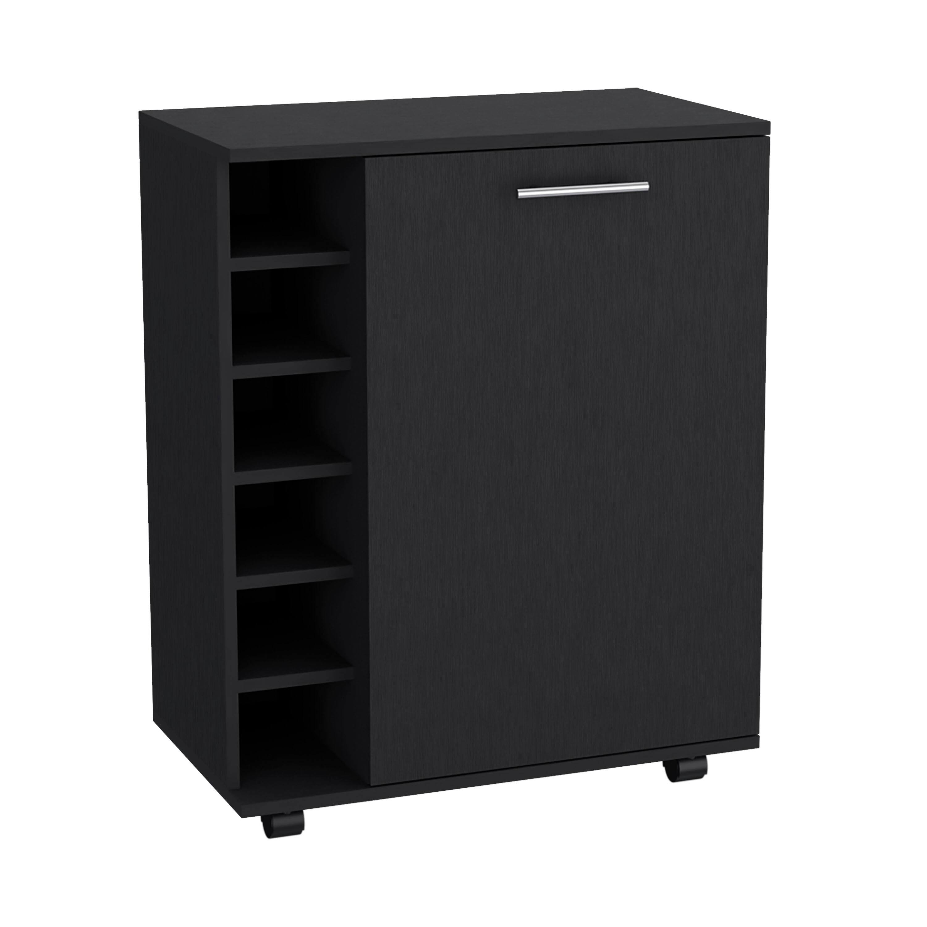 Front. TuHome - Wick Bar Cart with Integrated Wine Storage, Spacious Cabinet, Smooth Rollers, Living Room or Bar Room. - Black.