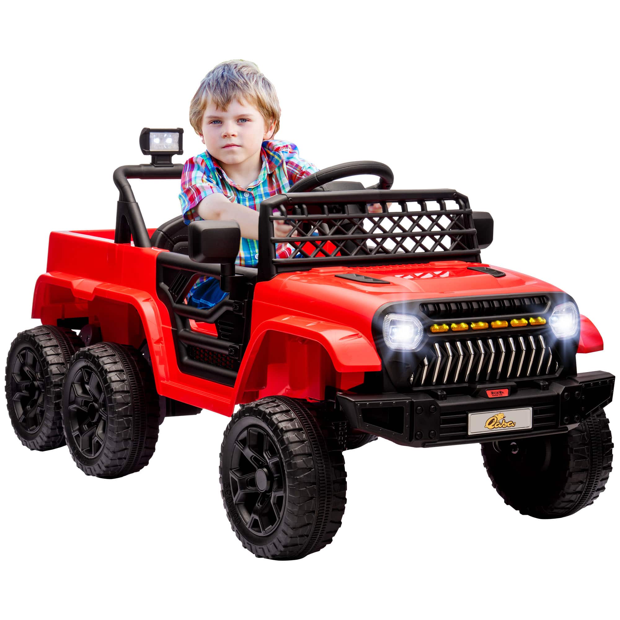 Qaba - 12V 4x4 Kids Ride on Truck w/Back Trailer, 2WD/4WD Switchable Car w/Parent Remote, Suspension, Soft Start, Music, Horn