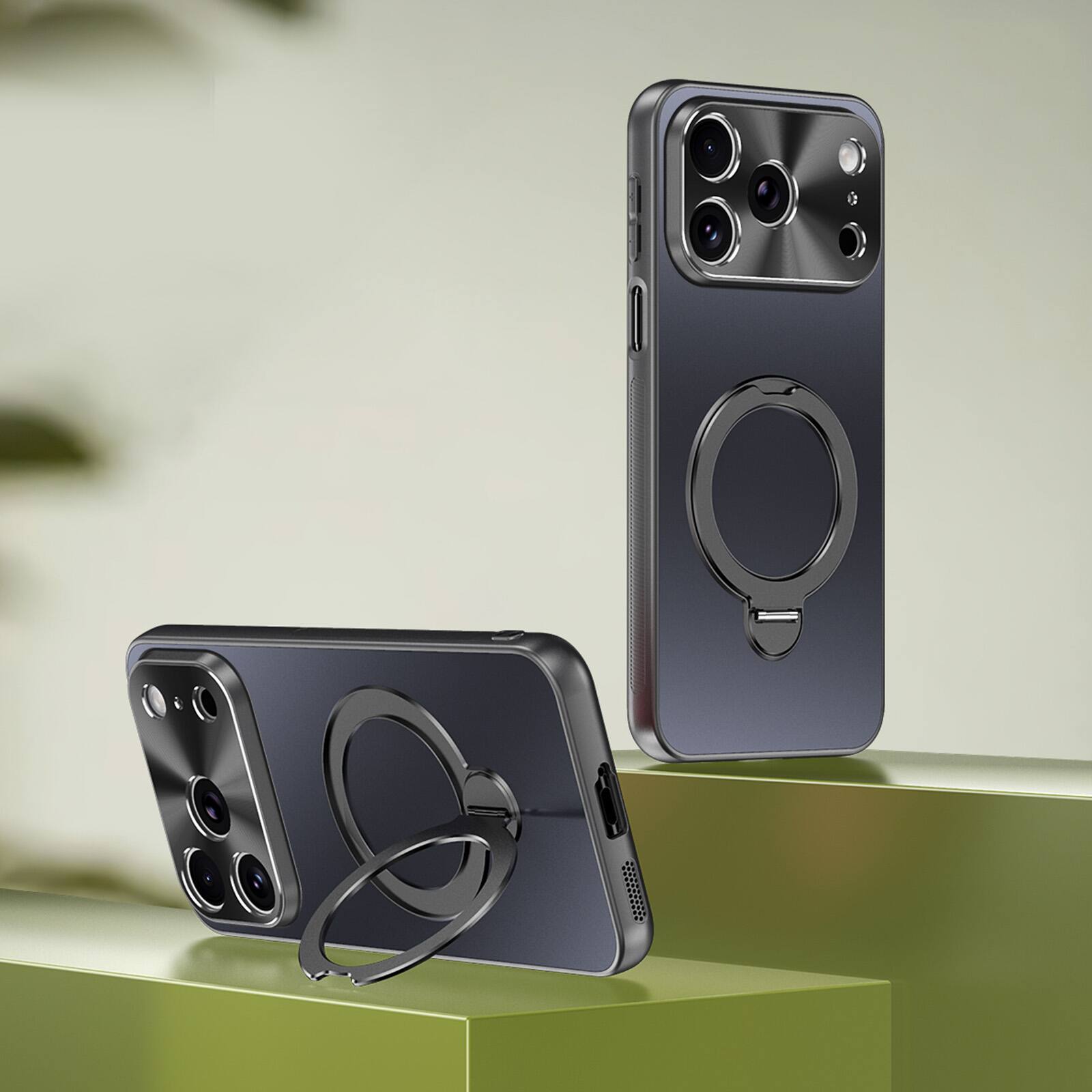 Front. Dteck - Matte Shockproof Protective Case for Apple iPhone 17 Pro Max with 360 Rotating Ring Stand, Magnetic Wireless Charging - Gray.