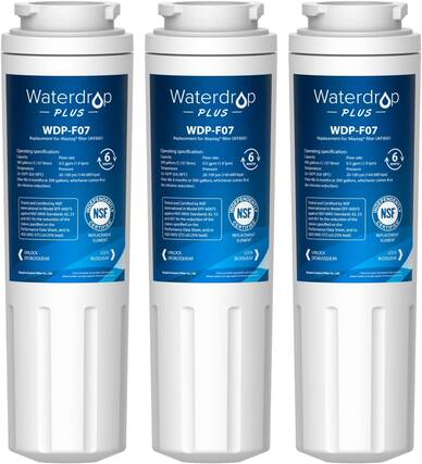 Waterdrop PLUS
WDP-F07
Replacement for: Maytag* filter UKF8001
Operating specifications:
Capacity: 300 gallons (1,137 litres)
Flow rate: 0.5 gpm (1.9 lpm)
Pressure: 20-100 psi (140-689 kPa)
Filter life: 6 months or 300 gallons, whichever comes first
Chlorine reduction
Tested and Certified by NSF International in Model EFFF-60075 against NSF/ANSI Standards 42, 53, and 401 for the reduction of the contaminants specified in the Certified Performance Data Sheet and to NSF/ANSI Standard 372 (0.25% lead).
REPLACEMENT ELEMENT
UNLOCK
DESBLOQUEAR
LOCK
BLOQUEAR
*Maytag is a registered trademark of Whirlpool Corporation.
Simple Spring Filter Co., Ltd.
Waterdrop PLUS
WDP-F07
Replacement for: Maytag* filter UKF8001
Operating specifications:
Capacity: 300 gallons (1,1