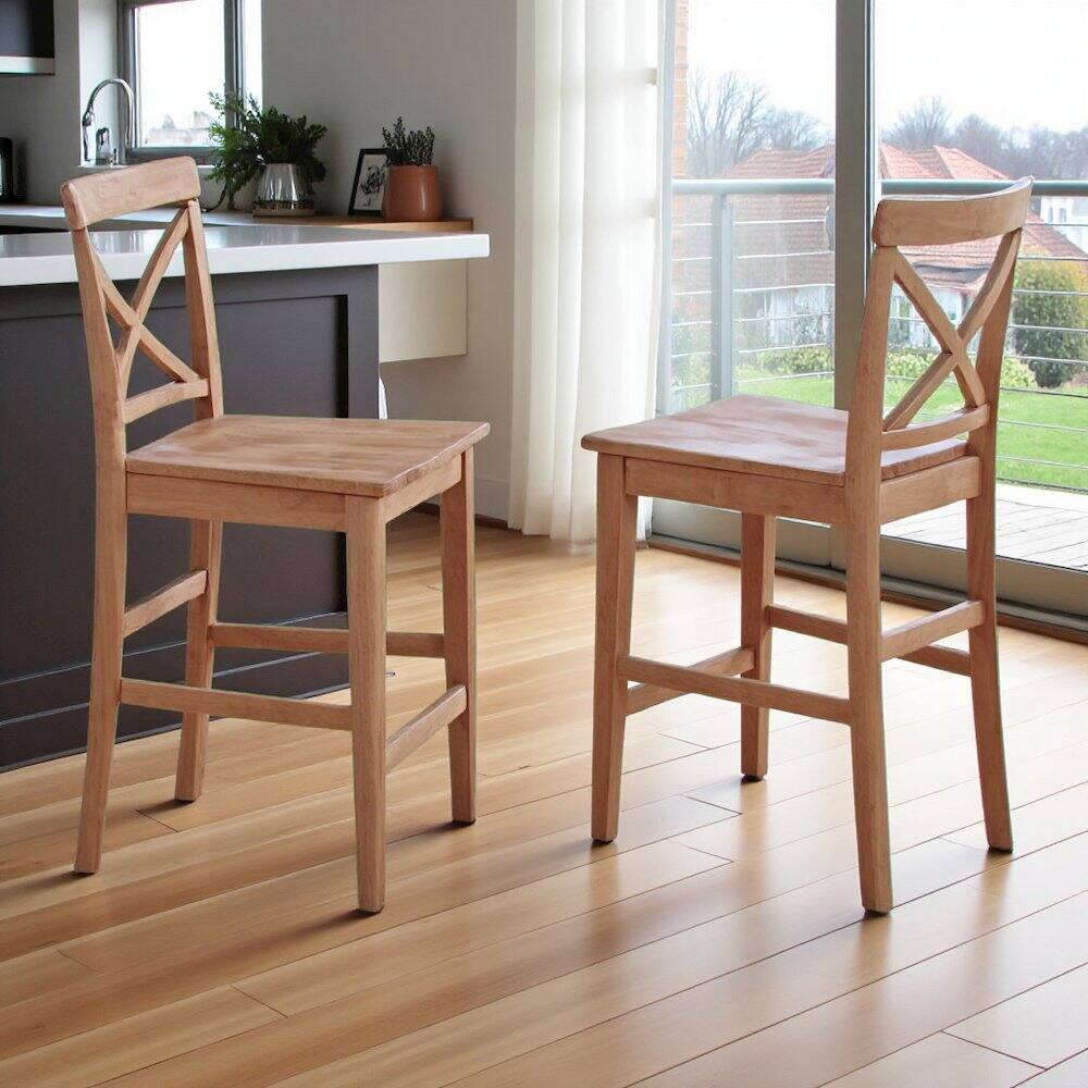 Back. FurniFact - Elegant Wooden Bar Stools – Counter Height Chairs with Back - Oak.