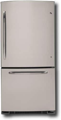 Front Standard. GE - 23.2 Cu. Ft. Frost-Free Bottom-Mount Refrigerator - Clean-Steel.