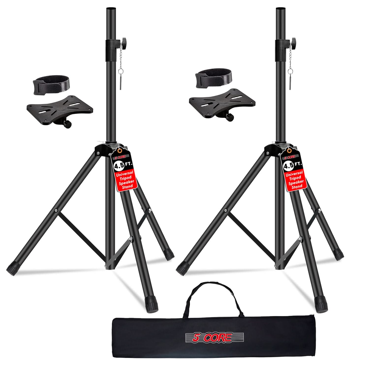 5 CORE - Speaker Stand Adjustable 31 to 54" PA DJ Tripod Stands Heavy Duty w 35mm Insert 132 Lbs - Black