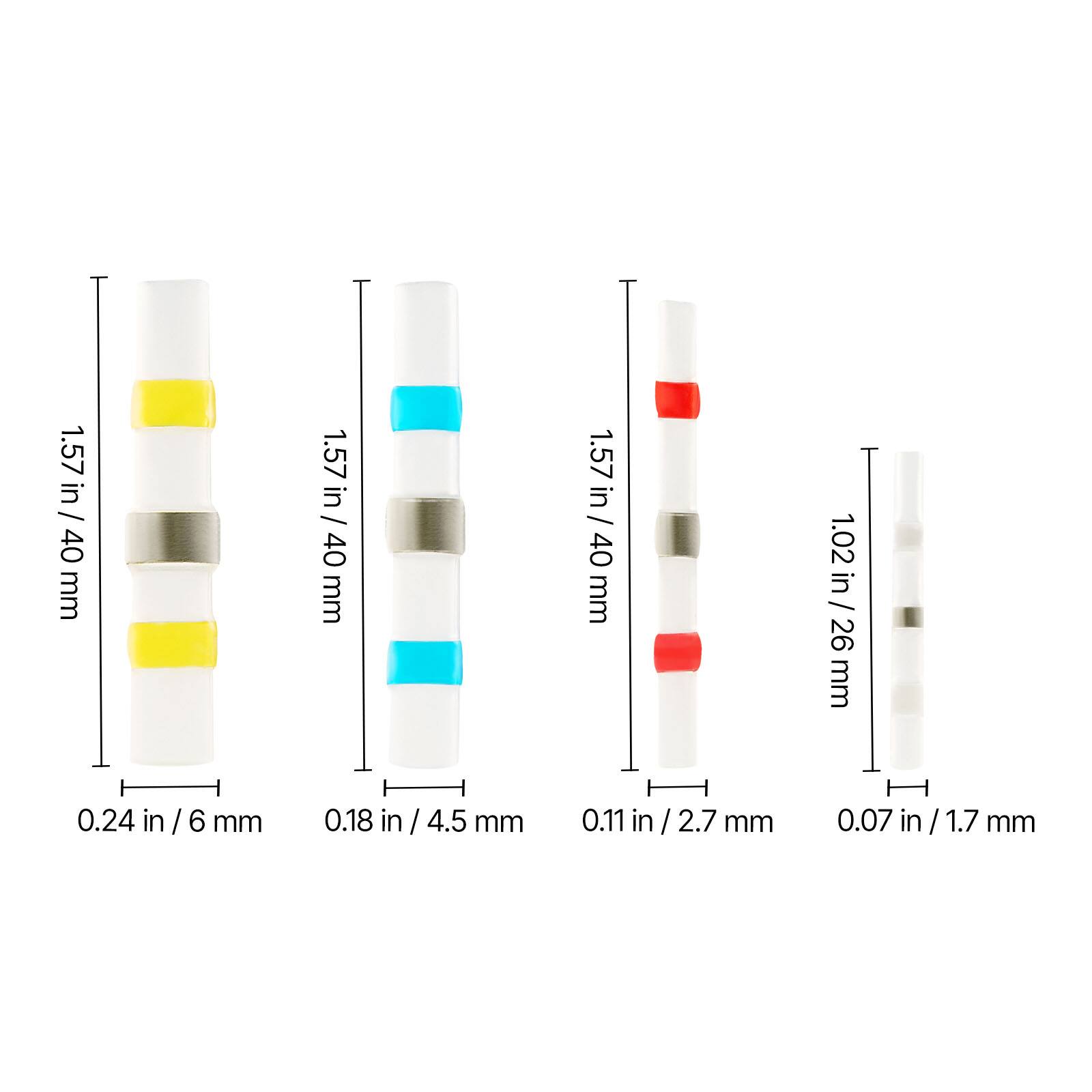 1.57 in / 40 mm  
1.57 in / 40 mm  
1.57 in / 40 mm  
1.02 in / 26 mm  
0.24 in / 6 mm  
0.18 in / 4.5 mm  
0.11 in / 2.7 mm  
0.07 in / 1.7 mm