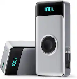 Core Tech - 40800mAh 25W 5-in-1 Power Bank with Retractable Cable and Watch Charger - Black Silver