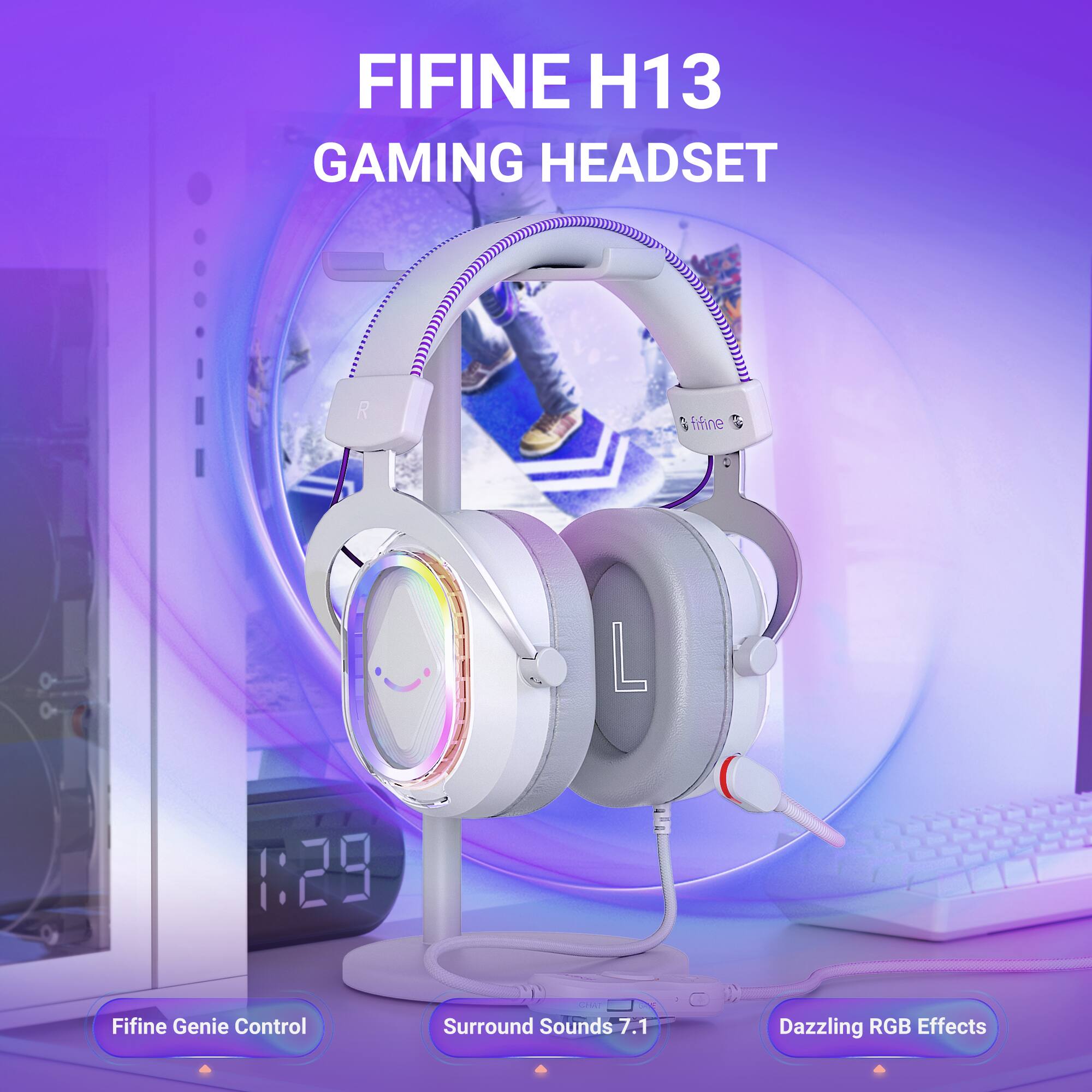FIFINE H13 GAMING HEADSET

Fifine Genie Control

Surround Sounds 7.1

Dazzling RGB Effects