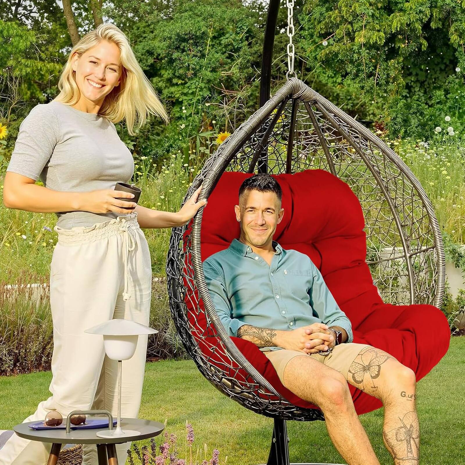 Alt View 6. Chateau Abodes - Outdoor Egg Chair Cushion, 7.9in Thick Waterproof Replacement for Hammock & Swing Chairs, Patio & Porch - Red.