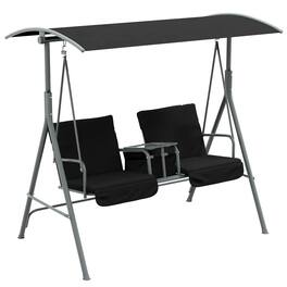 Resenkos - 2-Seater Swing With Canopy & Table, Patio Garden Swing, Poolside Backyard Relaxation, Black