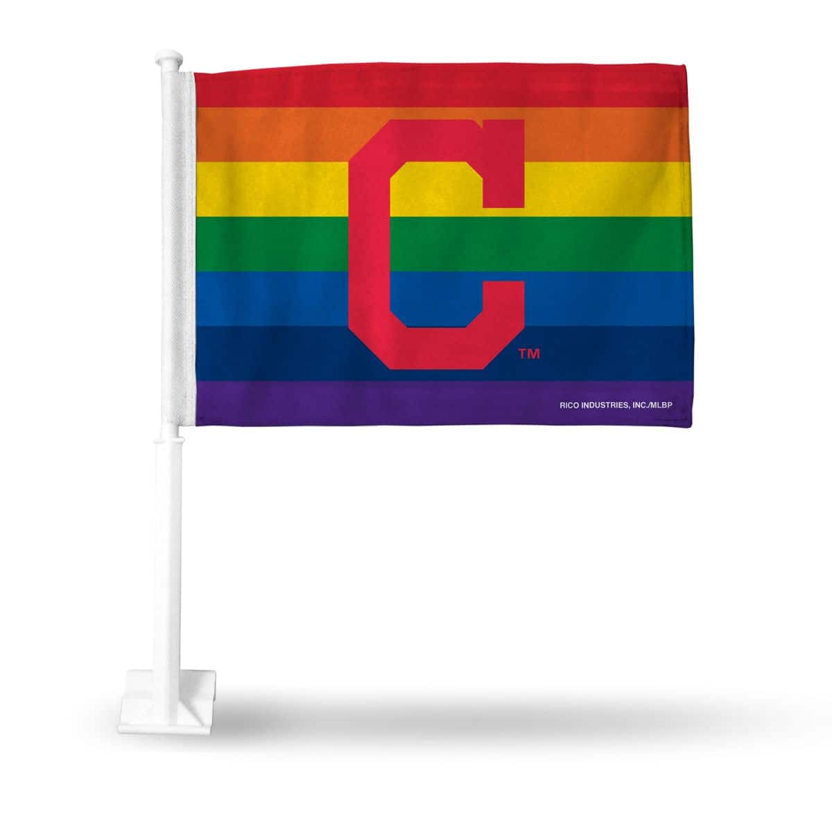 Rico Industries - Cleveland Indians LGBTQ Gay Pride 14x19 Double Sided Window Mount Car Flag - Multi