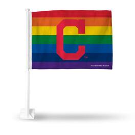 Rico Industries - Cleveland Indians LGBTQ Gay Pride 14x19 Double Sided Window Mount Car Flag - Multi
