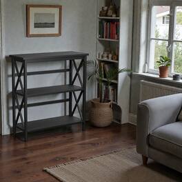 Hivvago - Freestanding Wooden Bookcase with Cross Frame and 3 Open Shelves - Black