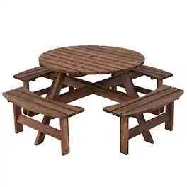 Boyel Living - Patio 8 Seat Wood Picnic Dining Seat Bench Set - Dark brown
