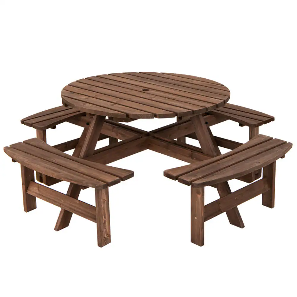 Front. Boyel Living - Patio 8 Seat Wood Picnic Dining Seat Bench Set - Dark brown.