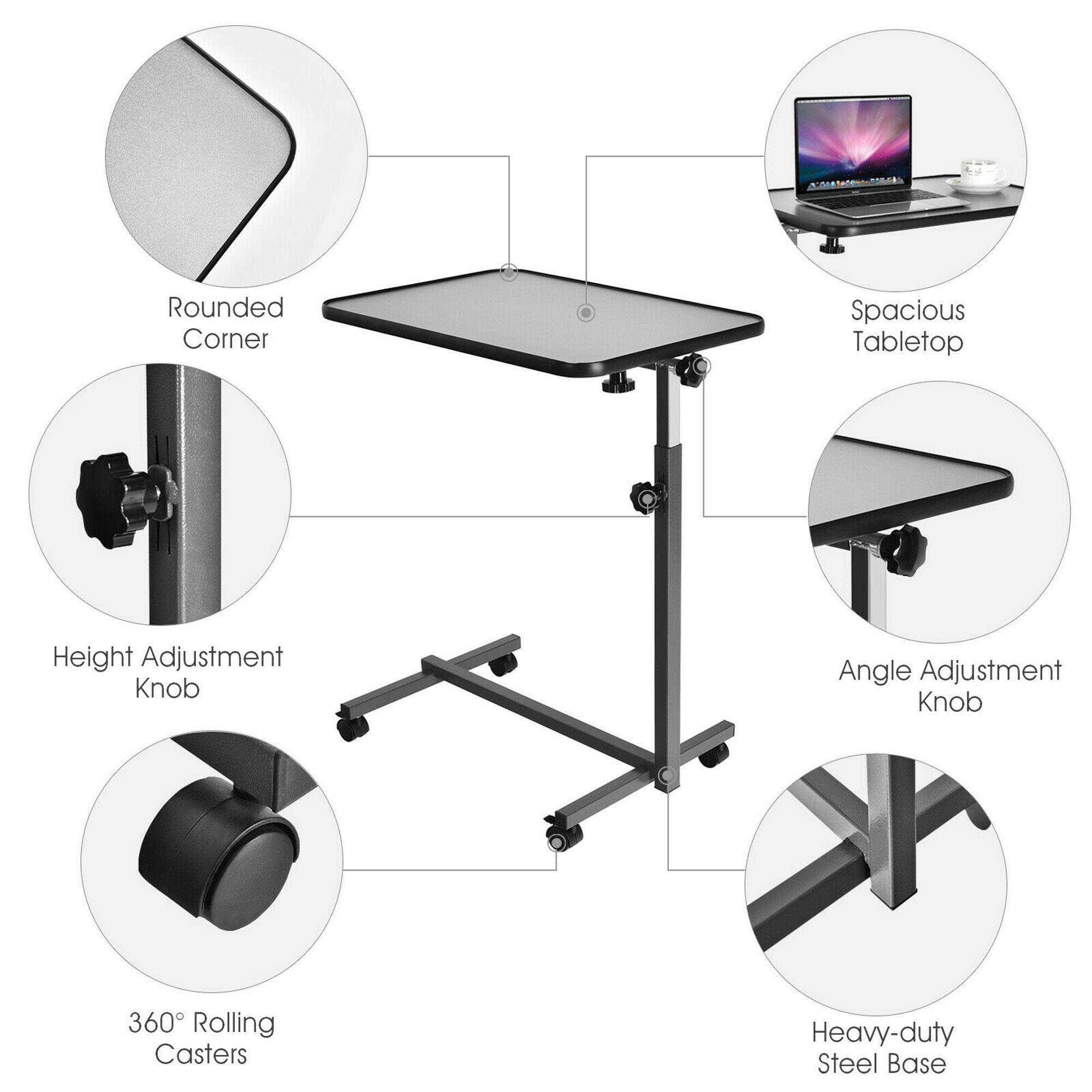 - Rounded Corner
- Spacious Tabletop
- Height Adjustment Knob
- Angle Adjustment Knob
- 360° Rolling Casters
- Heavy-duty Steel Base