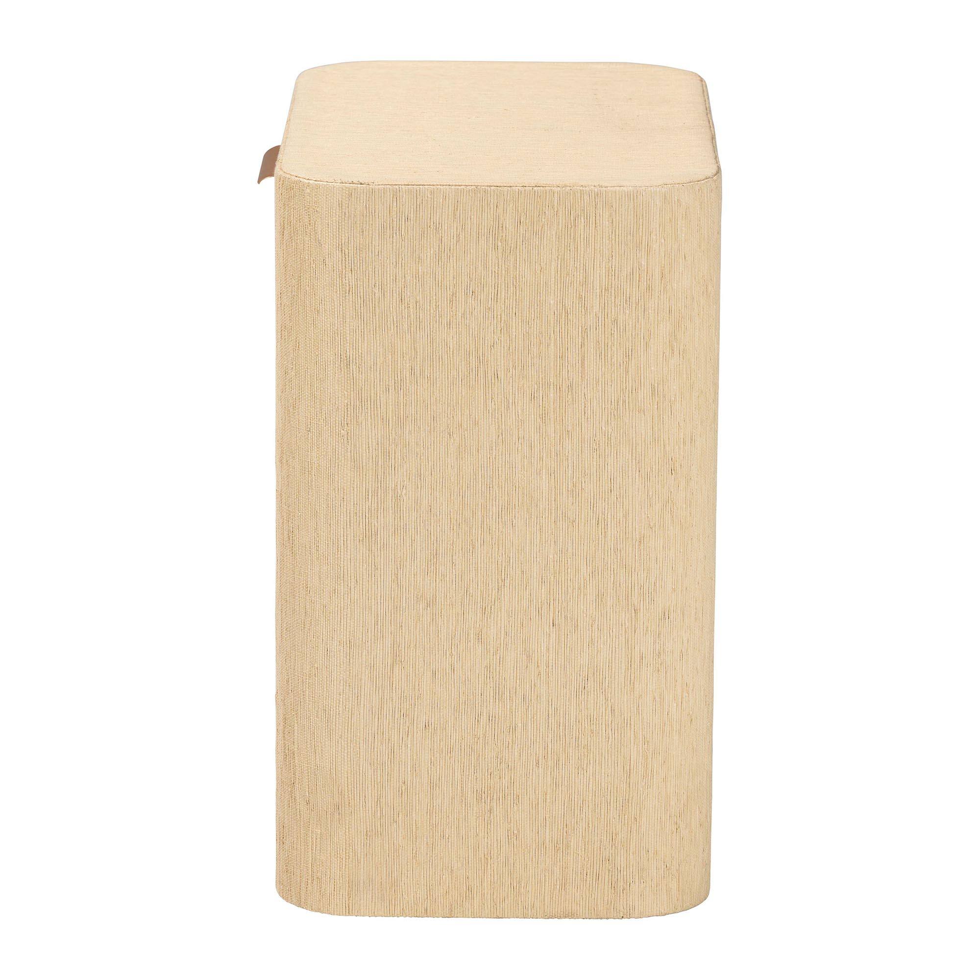 Back. bali & pari - Beauford Grasscloth 1-Drawer Nightstand with Open Shelf - Woven Texture Bedside Table, Accent Table - Light Brown/Gold.