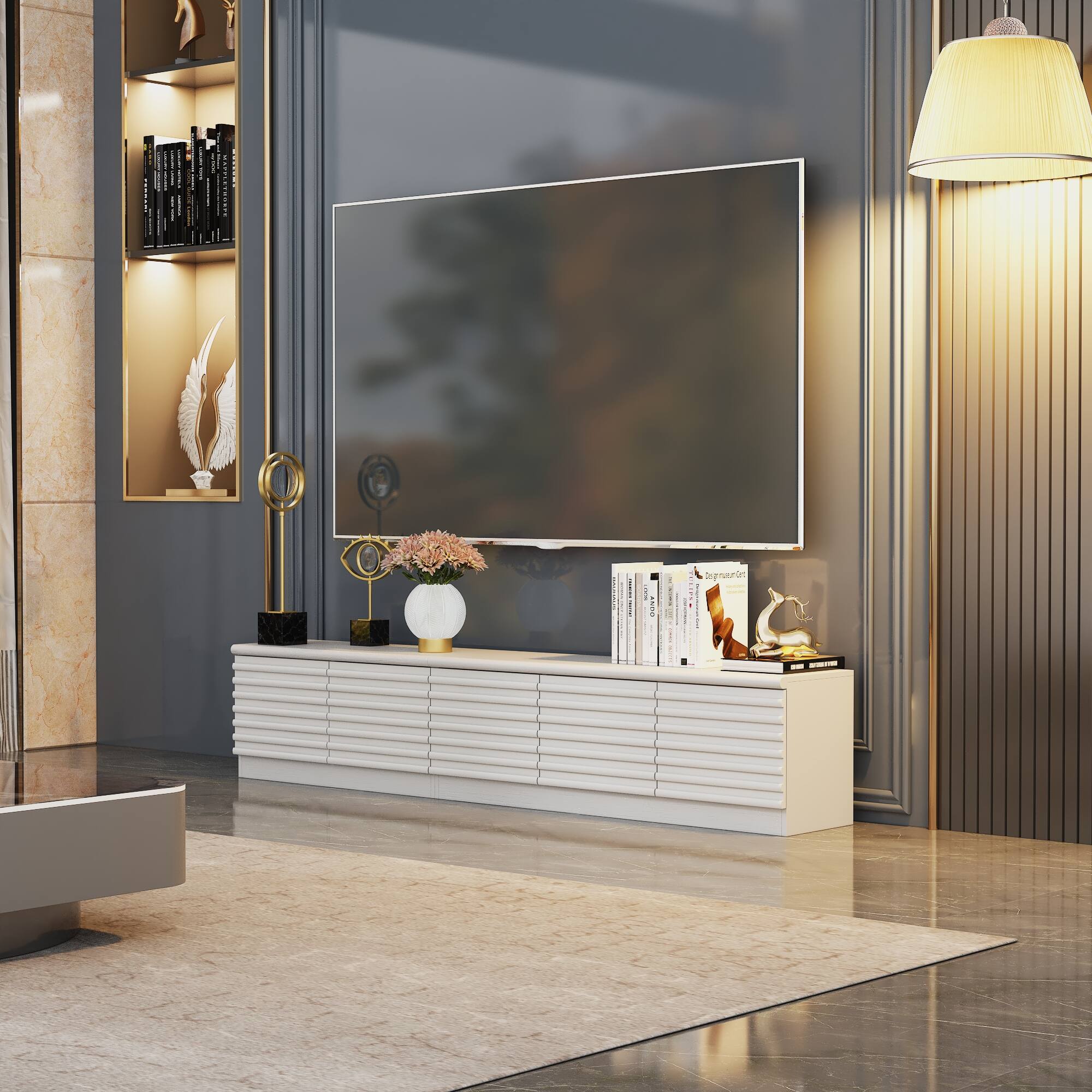 Alt View 10. Famapy - Famapy Modern TV Stand: Up to 75 - Inch Fit Textured Surface TV Console - White.