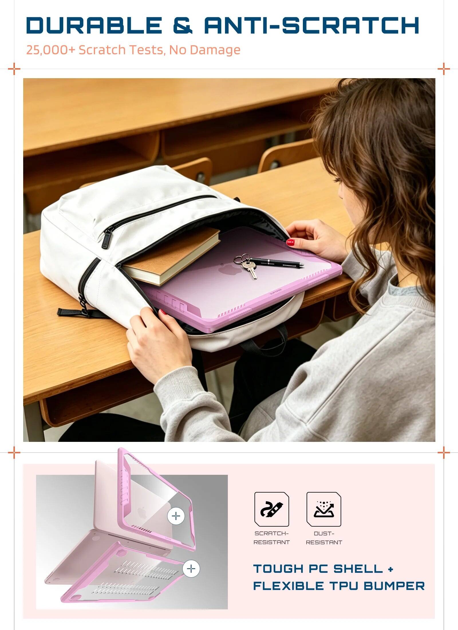 DURABLE & ANTI-SCRATCH  
25,000+ Scratch Tests, No Damage  

SCRATCH- RESISTANT  
DUST- RESISTANT  

TOUGH PC SHELL + FLEXIBLE TPU BUMPER