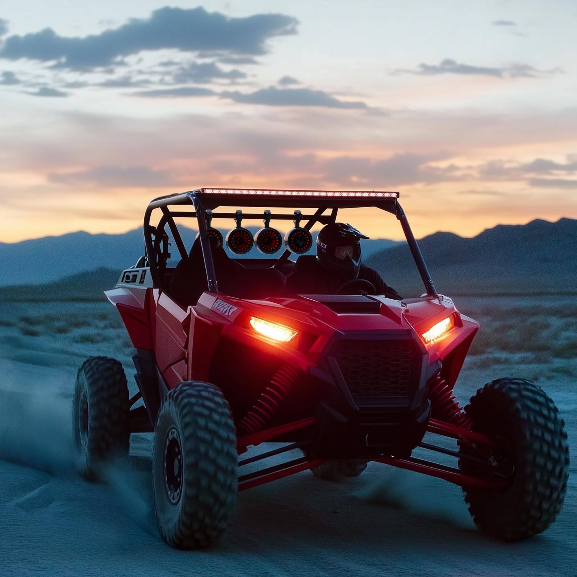 Left. GoHawk - Bluetooth UTV Speaker System, 2-Speaker Waterproof Stereo Amplifier w/ 5" LED Speaker, FM Radio USB for Polaris, Can-Am - Black.
