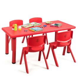 Gymax - Kids Plastic Table and Stackable Chairs Set Indoor/Outdoor Home Classroom - Red