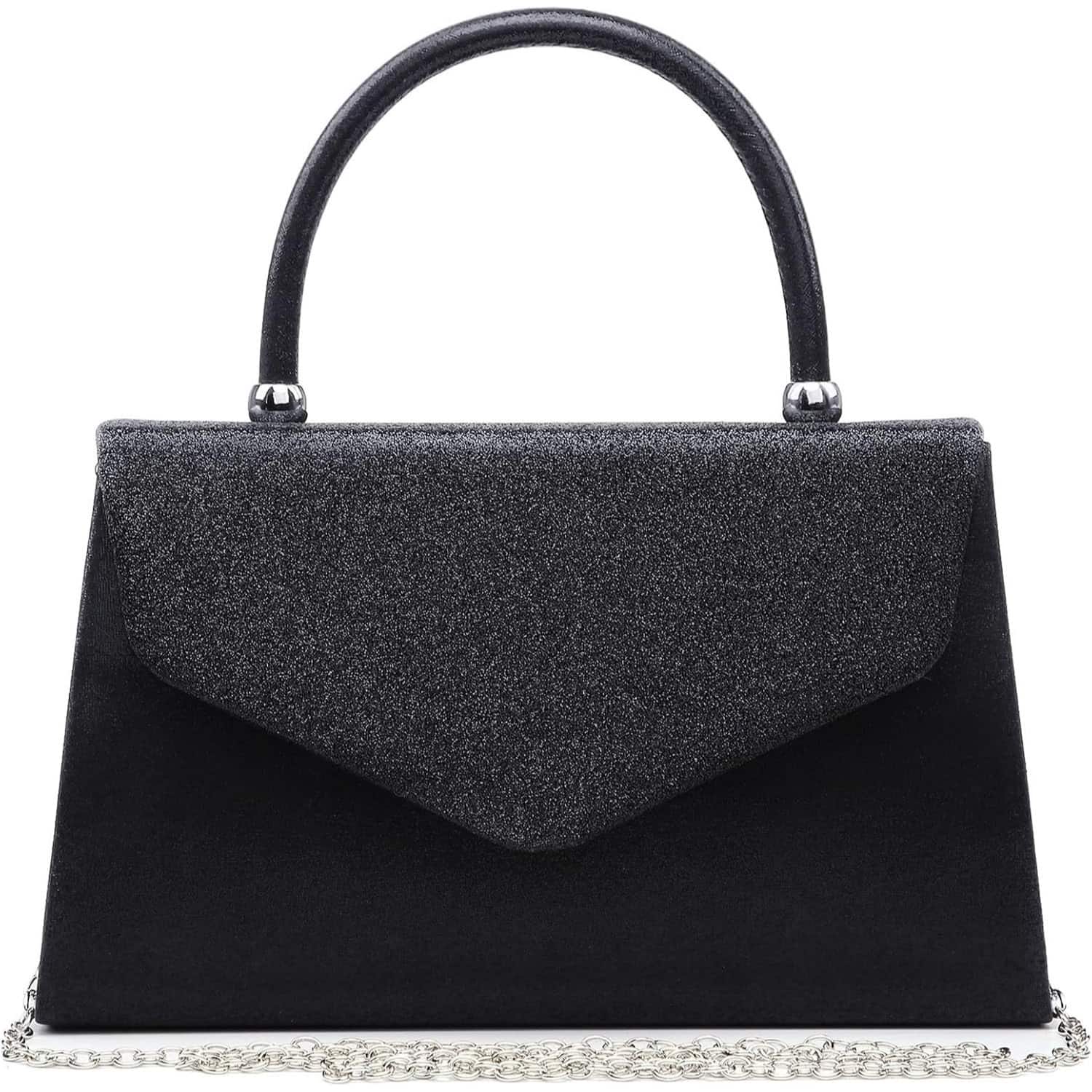 ZUQIETA- Women's Evening Clutch- Frosted Glitter Handbag for Wedding, Party & Prom- Black