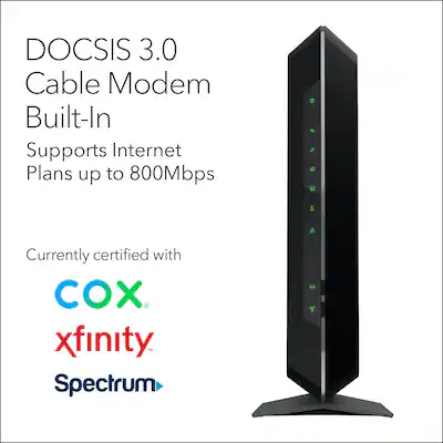 NETGEAR - Nighthawk AC1900 Router with DOCSIS 3.0 Cable Modem - Black