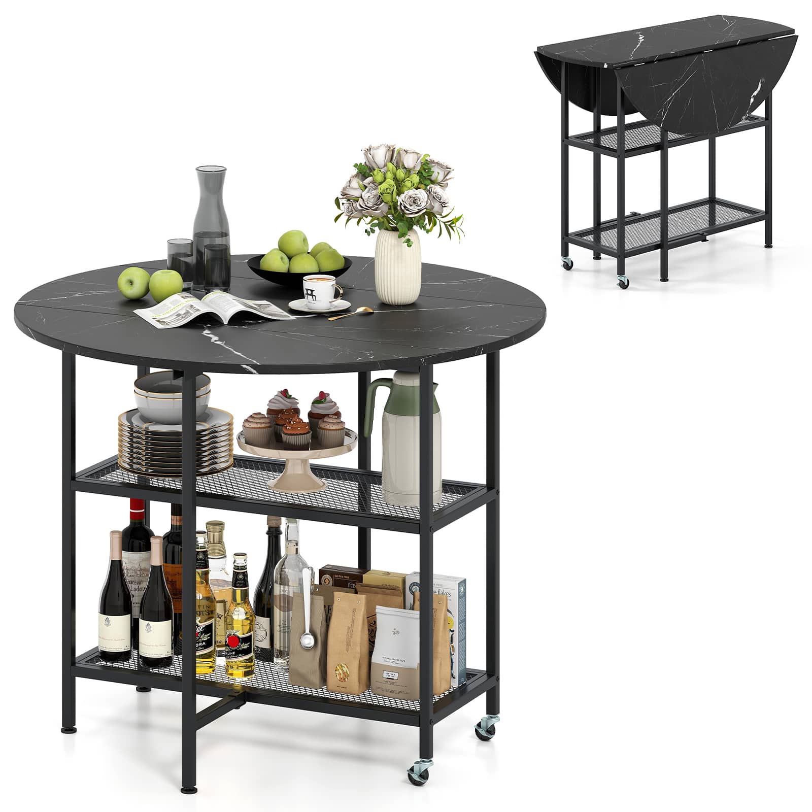 Gymax - Round Outdoor Dining Table for 4 People 36 inch Acacia Wood Patio Table for Yard - Black