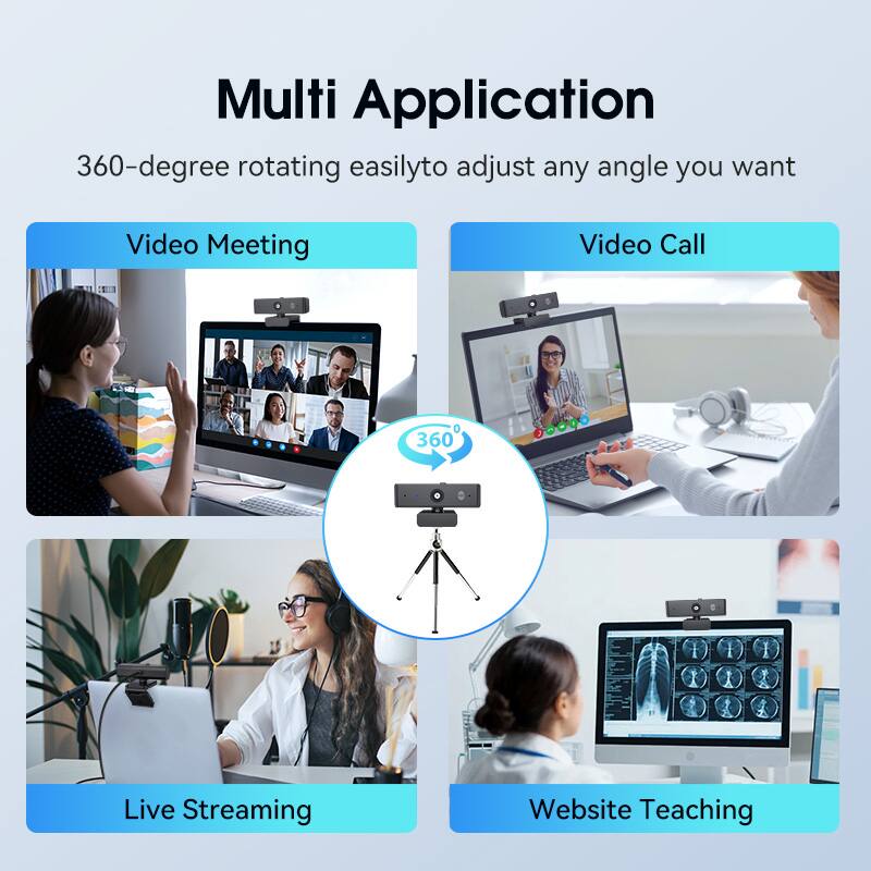 Multi Application  
360-degree rotating easily to adjust any angle you want  

- Video Meeting  
- Video Call  
- Live Streaming  
- Website Teaching