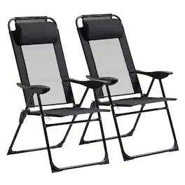 Resenkos - Folding Patio Dining Chairs Set Of 2 - Outdoor Deck Chairs With Adjustable Sling Backs - Black