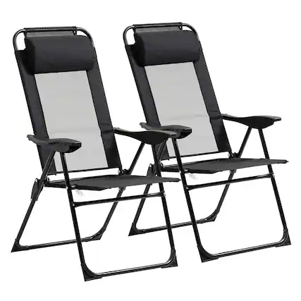 Front. Resenkos - Resenkos Folding Patio Dining Chairs Set Of 2 - Black Outdoor Deck Chairs With Adjustable Sling Backs, Black - Black.