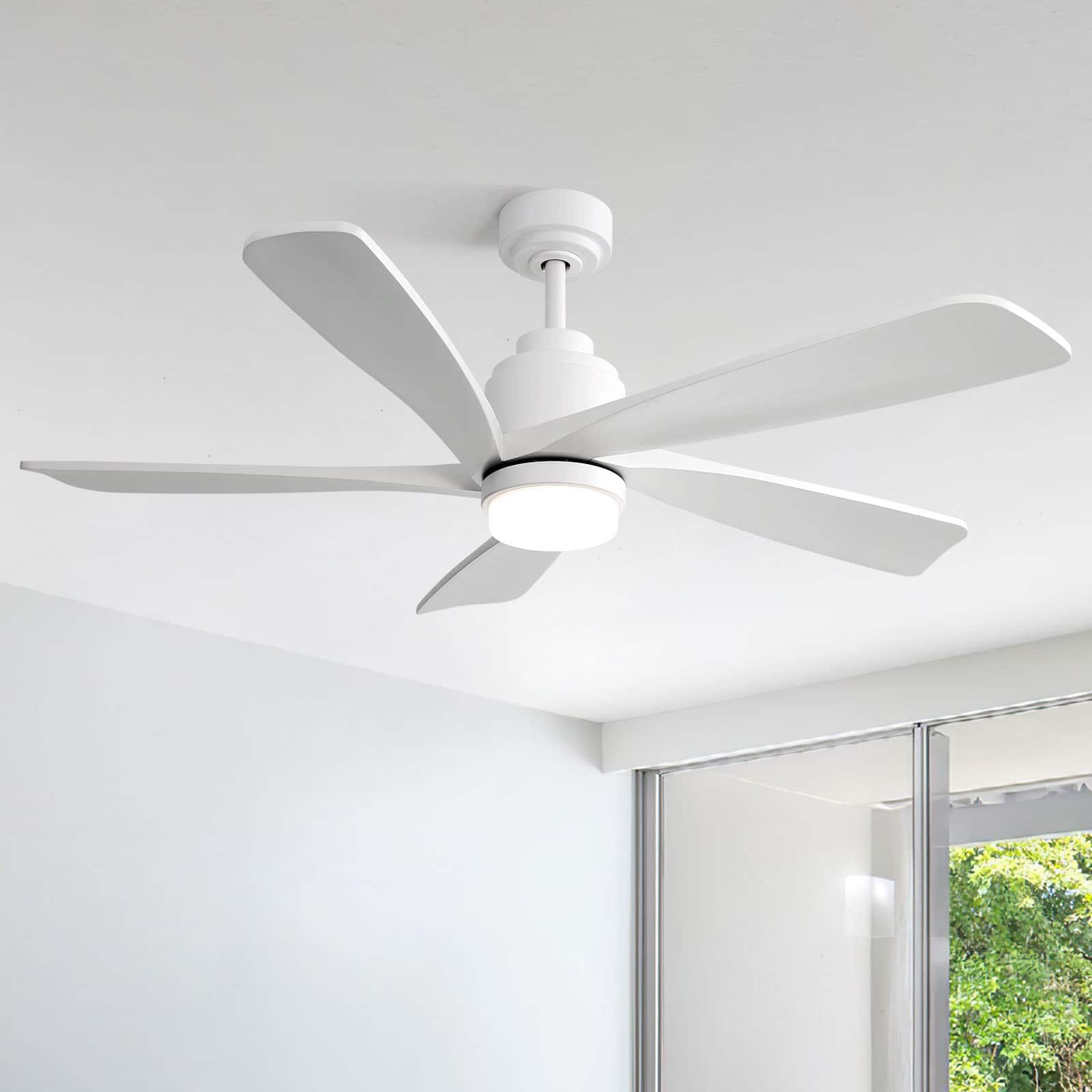 Sofucor - 52 inch Modern Smart Ceiling Fan Ceiling Fan with Lights Remote Alexa Google APP Control Indoor Outdoor Wood Ceiling Fan - White