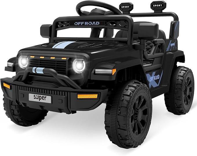 GARVEE - 12V Ride On Truck Car, Toddler Ride On Toy w/Parent Remote Control, Steering Wheel Music, 4-Wheel Spring Suspension - Black