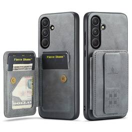 Dteck - for Samsung Galaxy S26 Wallet Case,Vintage PU Leather Shockproof Cover with RFID Blocking Flip Card Holder & Finger Clip - Gray