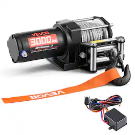 VEVOR - 3000 lbs Electric Winch, 12V DC ATV/UTV Winch with Φ3/16 in x 39.4 ft Steel Wire Rope & Wired Remote Control - Black