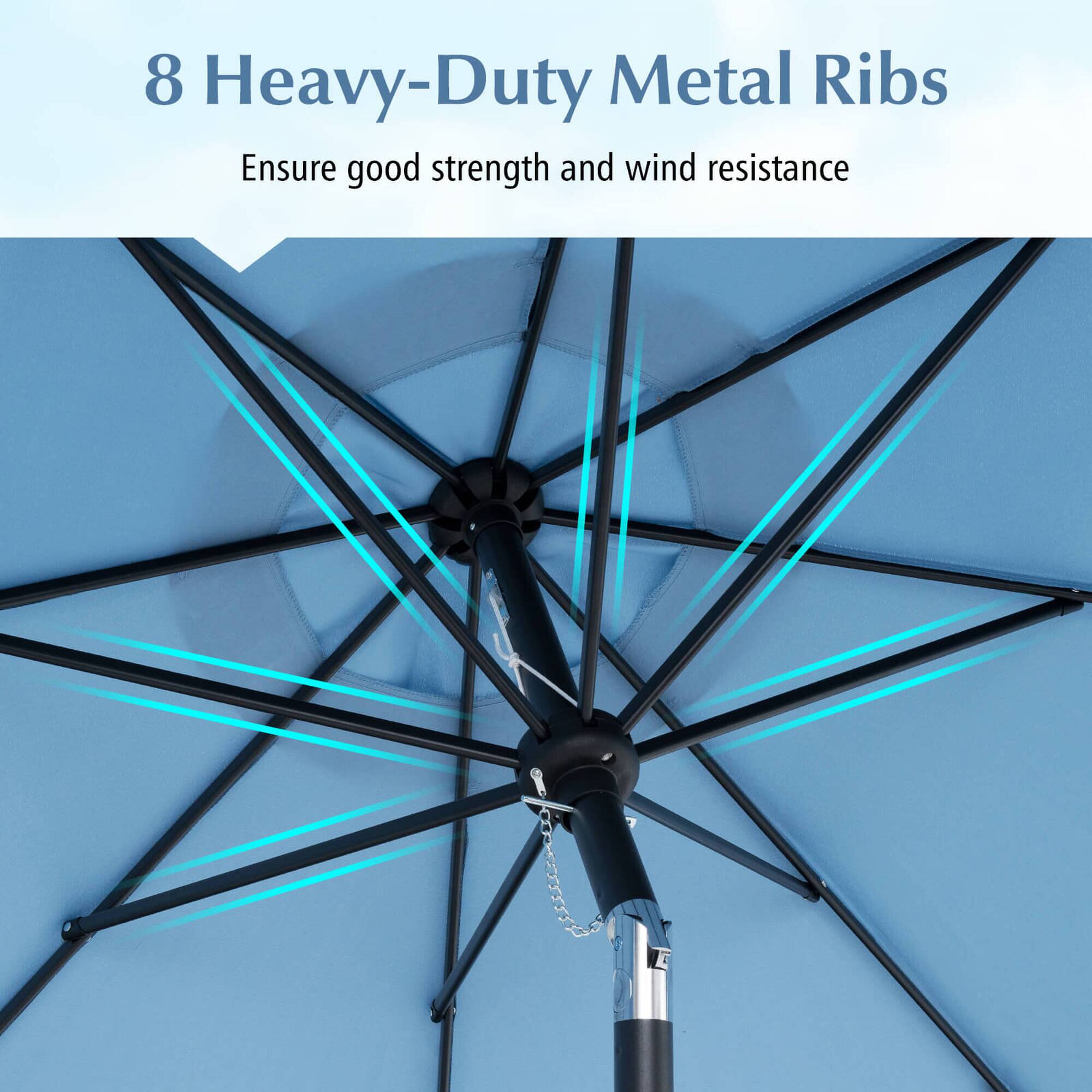8 Heavy-Duty Metal Ribs  
Ensure good strength and wind resistance