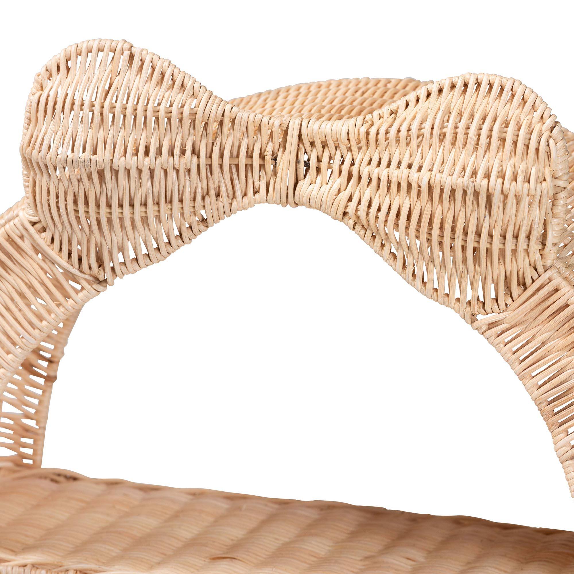 Alt View 1. bali & pari - bali & pari Creusa Natural Rattan Wall Shelf - 3-Tier Decorative Storage Rack with Arched Frame and Woven Bow Accent - Natural Brown.