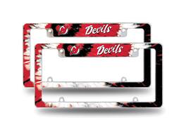 Rico Industries - New Jersey Devils Chrome Metal (Set of 2) License Plate Frames with Bold Tie Dye Design - Multi
