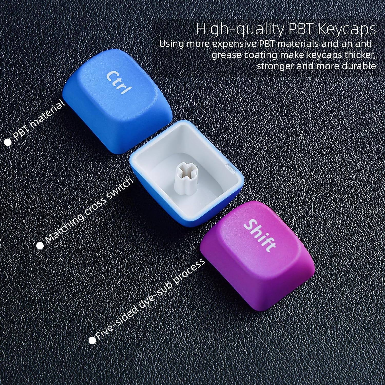 material PBT Ctrl High-quality PBT Keycaps Using more expensive PBT materials and an anti-grease coating make keycaps thicker, stronger and more durable switch cross Matching process dye-sub sub dye sided Five Shift